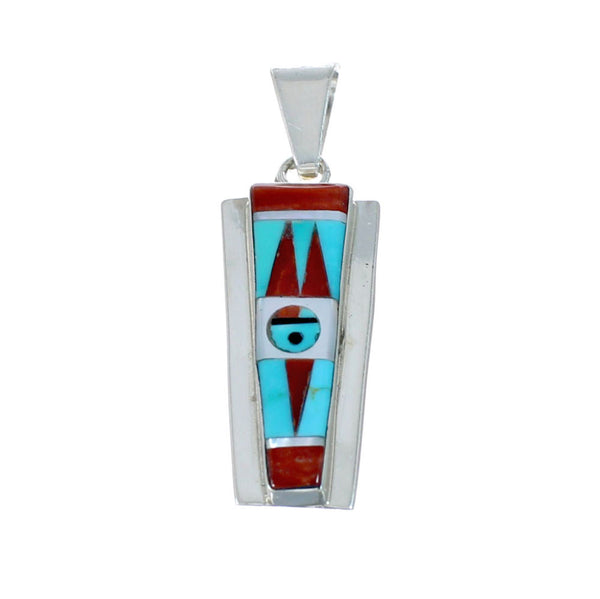 Native American Zuni Multicolor Inlay Sterling Silver Sun Pendant NX11704